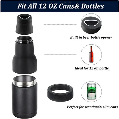 12oz Drink Can Bottle Holder 3 in 1 Stainless Steel Beer Tank with Opener Double Wall Vacuum Insulated Bottle Drink Vacuum Flask by All Mart Bristol Ltd
