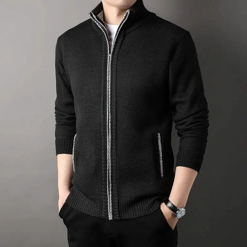 Men's Stand-up Collar Knit Sweater Autumn Winter New Cardigan Tops Korean Slim Solid Color Sweatercoat Jacket by All Mart Bristol Ltd