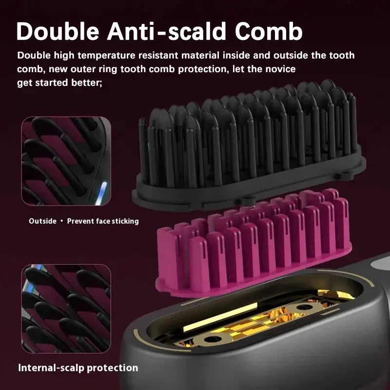 Wireless Straight Curling Hair Comb Heating Negative Ion Hair Straightener Rechargeable Anti-scalding Electric Hair Care Brushes by All Mart Bristol Ltd