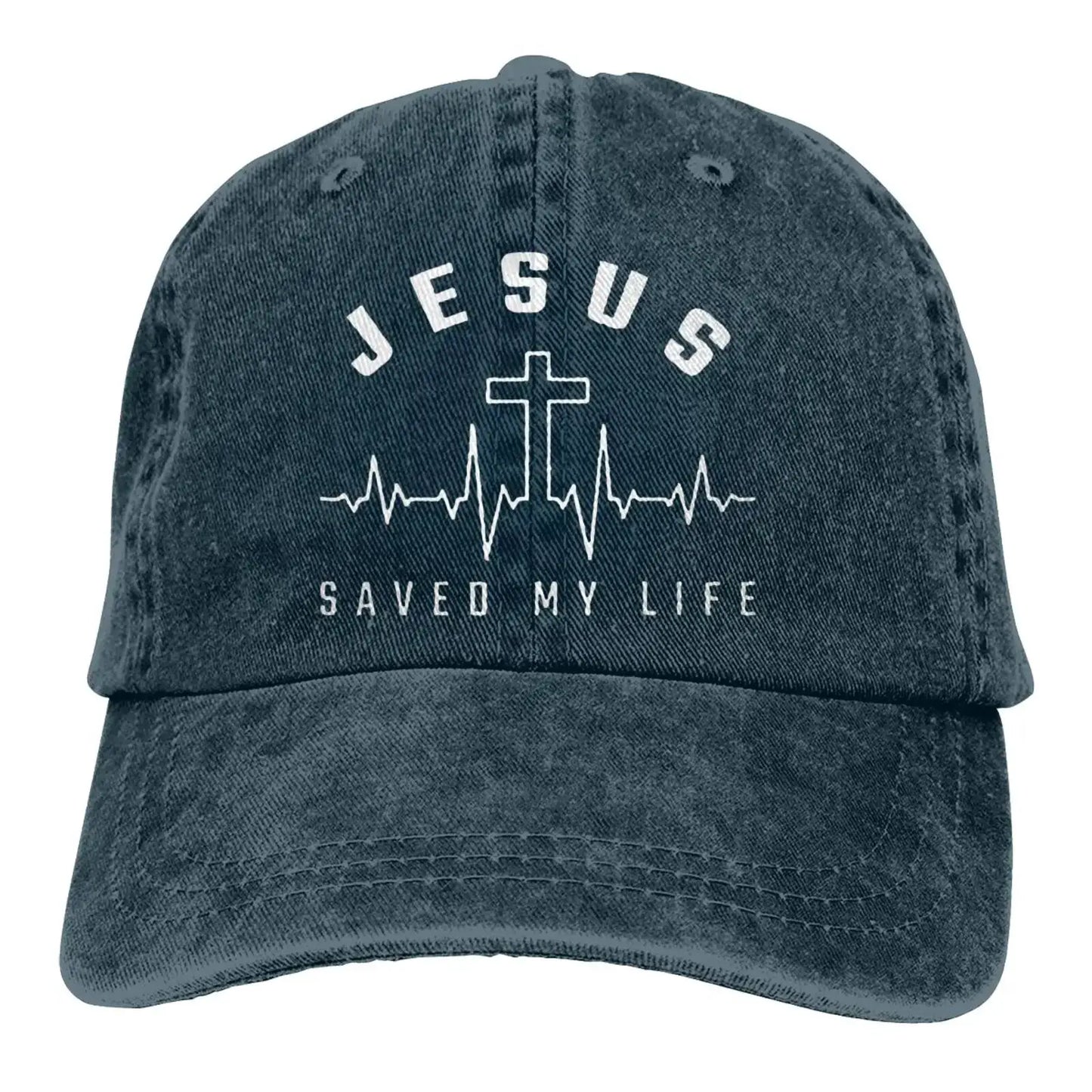 Jesus Saved My Life Hat Christian Baseball Cap Washed Cotton Denim Dad Hat for Men Women by All Mart Bristol Ltd