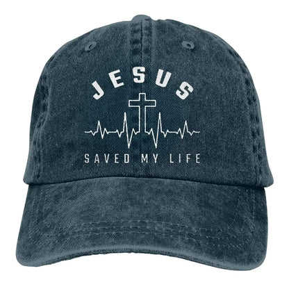 Jesus Saved My Life Hat Christian Baseball Cap Washed Cotton Denim Dad Hat for Men Women by All Mart Bristol Ltd