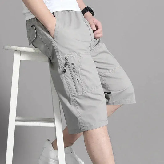 Mens Cargo Shorts Knee Pants Zipper Pocket Summer Cotton Shorts Climbing Jogger Elastic Waist Sports Wear Casual Short Pants by All Mart Bristol Ltd