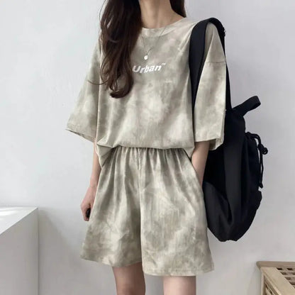 Women T-Shirt Shorts Suit Set Casual Tie Dye Loose tshirt and wide leg middle shorts with pockets female Soft Summer Shorts Sets by All Mart Bristol Ltd