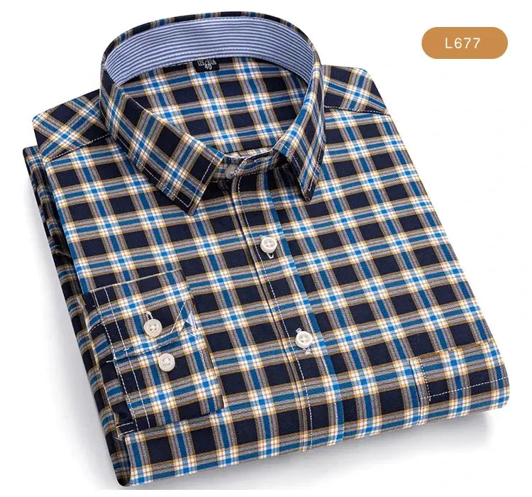 Men's Trendy Plaid Striped Lapel Collar Design Cotton Dress Shirts, Long Sleeve Casual Button Up Commuter Shirt For Spring/Fall by All Mart Bristol Ltd