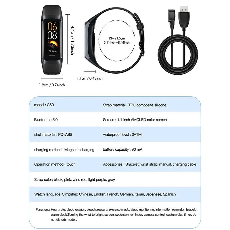 XIAOMI Amoled Smart Watch Smartwatch Band Women Heart Rate Blood Wartch Waterproof Connected Smart Bracelet Sport Tracker by All Mart Bristol Ltd