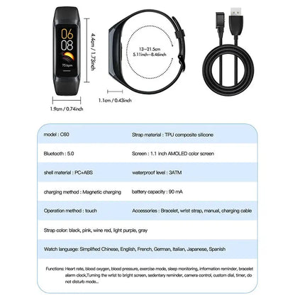 XIAOMI Amoled Smart Watch Smartwatch Band Women Heart Rate Blood Wartch Waterproof Connected Smart Bracelet Sport Tracker by All Mart Bristol Ltd