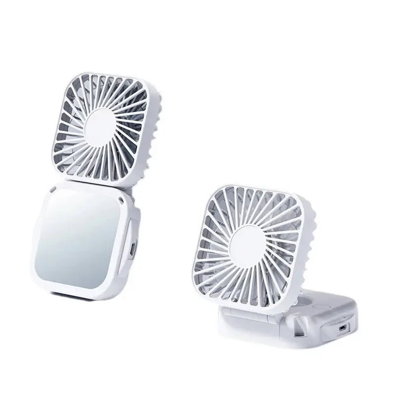 Outdoor Pocket Fan USB Rechargeable With Vanity Mirror Desktop Square Mute Neck Fan Hanging Folding Handheld Portable Mini Fan by All Mart Bristol Ltd