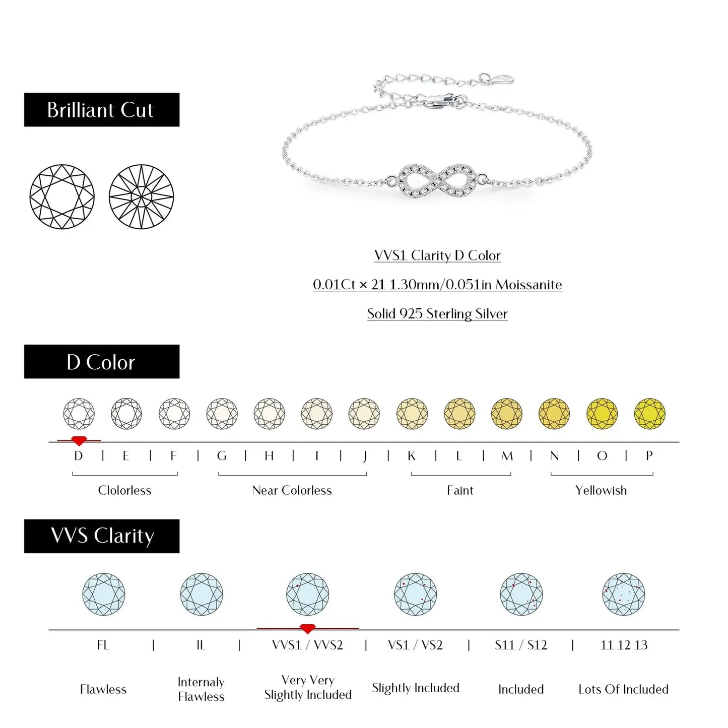 MODIAN D Color Moissanite Lab Created Diamond Bracelet 925 Sterling Silver Romantic Exquisite Infinity Love For Women Jewelry by All Mart Bristol Ltd
