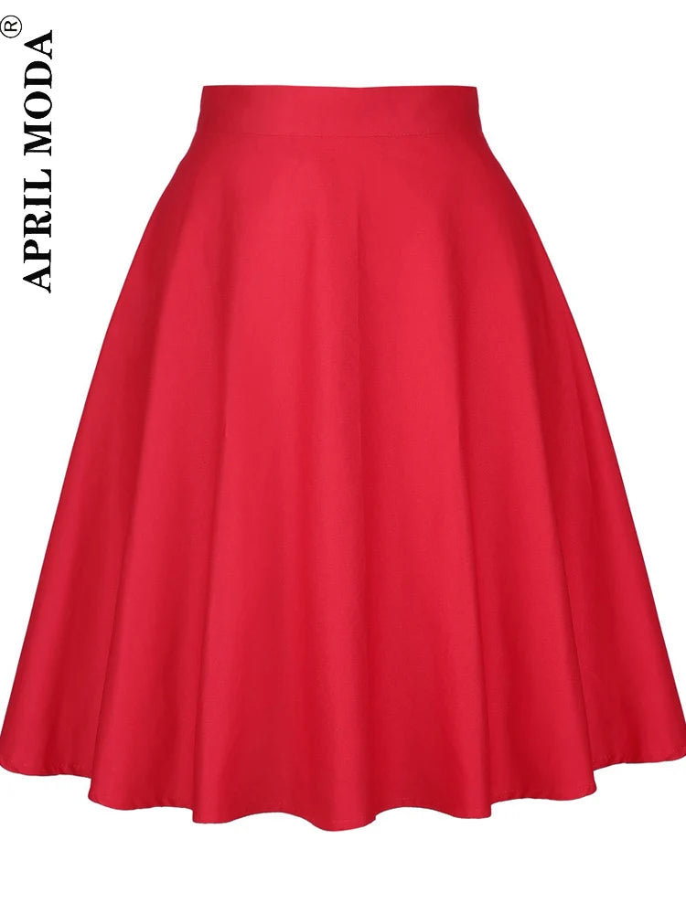 Women's Runway Cotton Retro Vintage Skirt Black Faldas High Waist A Line Rockabilly Jupe 50s Swing Umbrella Skirts Pin Up Skater by All Mart Bristol Ltd