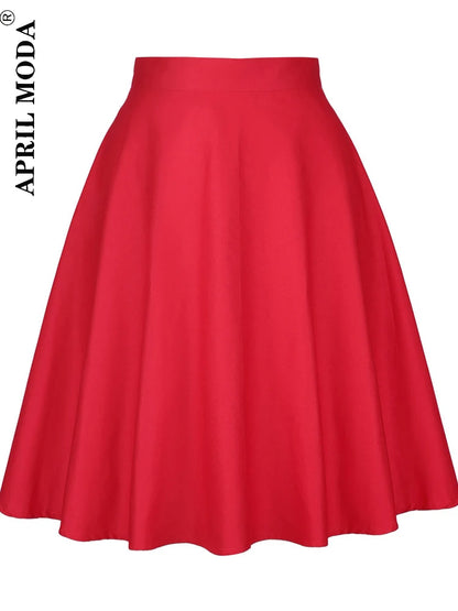 Women's Runway Cotton Retro Vintage Skirt Black Faldas High Waist A Line Rockabilly Jupe 50s Swing Umbrella Skirts Pin Up Skater by All Mart Bristol Ltd