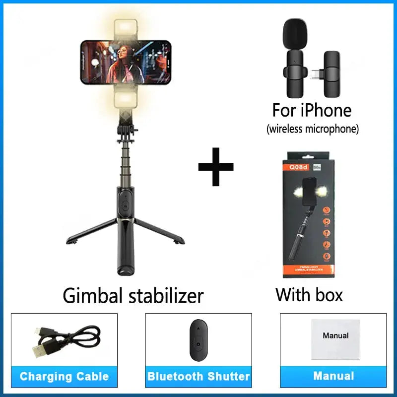 Gimbal Stabilizer Estabilizador Celular Smartphone Selfie Stick Fill Light Handheld Action Kameralar Bluetooth Tripod Gymbal by All Mart Bristol Ltd