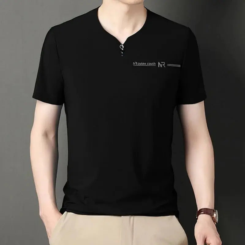 Luxurious Men V-neck T-shirts High end Mulberry Silk Men Short Sleeve Business Tops 2024 Summer Men Casual Tshirt Clothing by All Mart Bristol Ltd