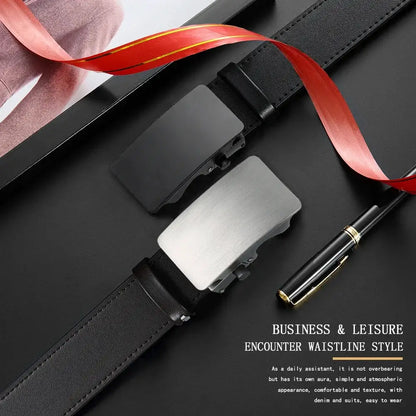 Men's Premium Leather Leather Smooth Ratchet Business Belt Men's Dress and Casual Daily Adjustable Buckle, Tailored To Fit by All Mart Bristol Ltd