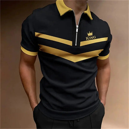 Men's Tops Polo Golf Men's King Print T Shirt High Quality Turndown Short Sleeve Zipper Pullover Original Golf Wear Men Clothing by All Mart Bristol Ltd