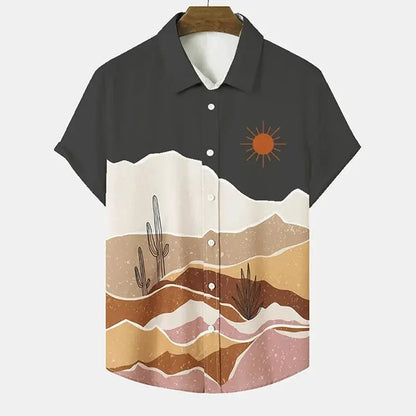Desert Cactus Shirt For Men 3D Print Summer Hawaiian Harajuku Fashion Shirt Top Blouse Short Sleeves Street Vacation Beachwear by All Mart Bristol Ltd