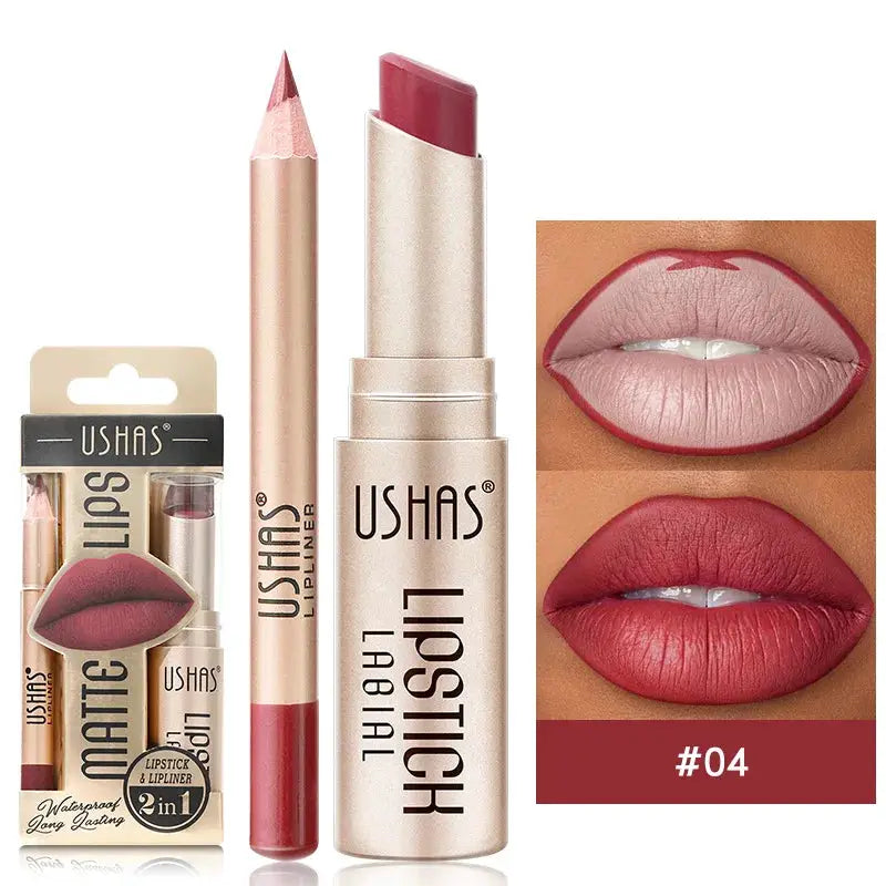 USHAS 12 Color Lip Liner + LIPSTICK Set Easy Coloring Matte Lipstick Long lasting nude red lipstick by All Mart Bristol Ltd