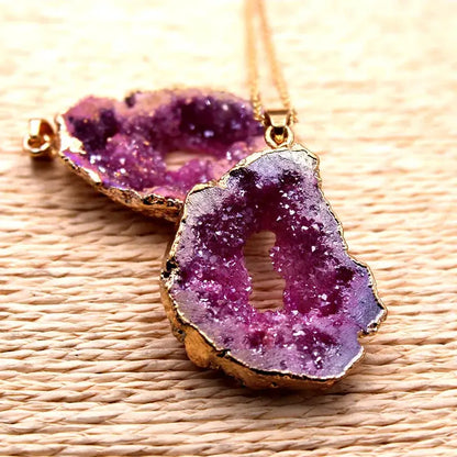 Natural Stone Crystal Gold Color Plated Edged Pendants Jewellery Making Women's Necklace DIY Sweater Chain Jewelry Accessories by All Mart Bristol Ltd