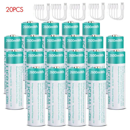 kuugro USB 1.5V 2600mWh AA Rechargeable Battery Type-C Rechargeable aa Lithium Battery for Remote Control Electric Toys Mouse by All Mart Bristol Ltd