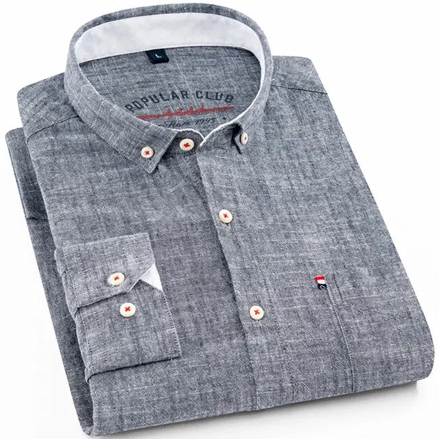 Men‘s Solid Button-Down Collar Dress Shirt - Breathable Cotton-Linen Blend - Long Sleeve, Slim-fit - Spring Summer Casual Chic by All Mart Bristol Ltd