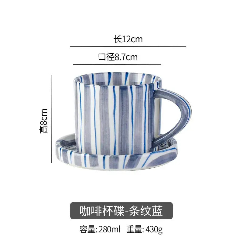 Ceramic Coffee Mugs Creative Stripes Hand-painted Coffee Cups and Saucers Home Ceramic Milk Cups Hotel Coffee Cups Cafe Cups by All Mart Bristol Ltd