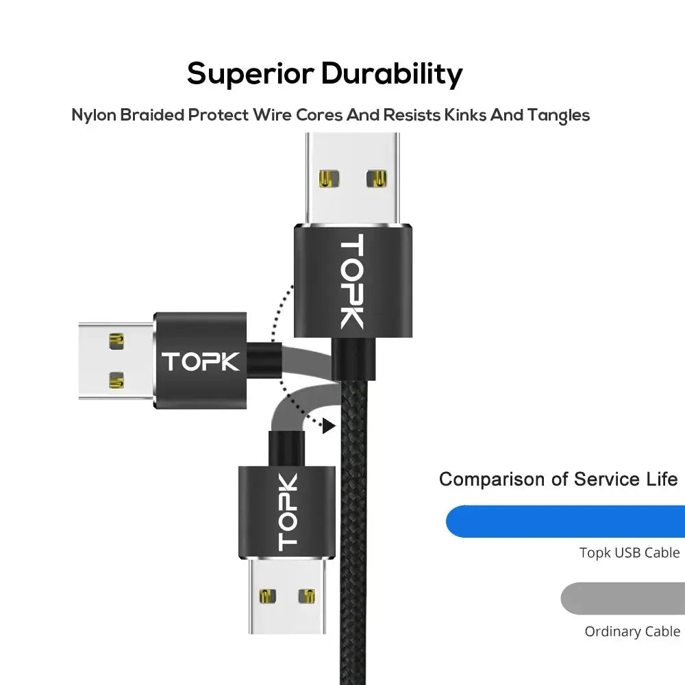 Magnetic Charging Cable 3 IN 1 TOPK 360 Degree Rotating Magnetic Phone Charger Cable Nylon Braided Magnetic Micro USB C Cable by All Mart Bristol Ltd