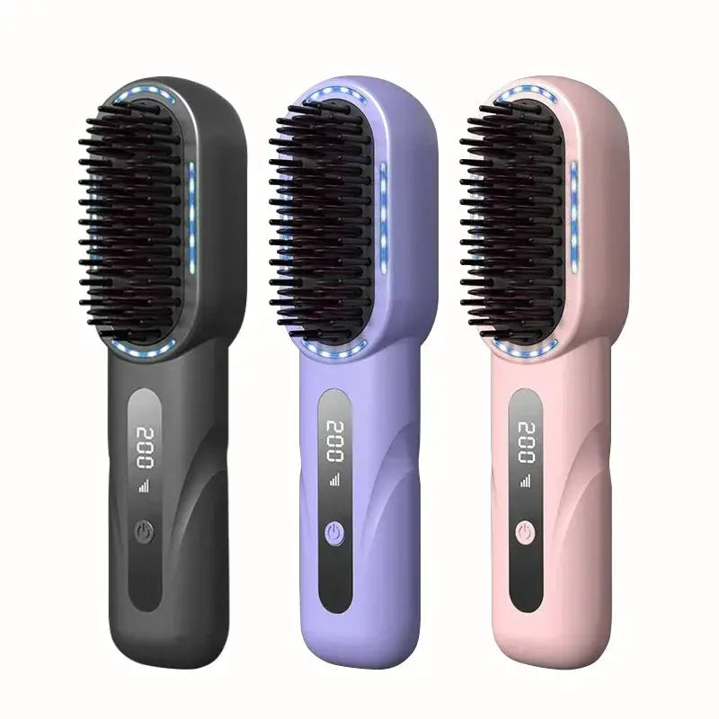 Wireless Straight Curling Hair Comb Heating Negative Ion Hair Straightener Rechargeable Anti-scalding Electric Hair Care Brushes by All Mart Bristol Ltd