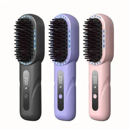 Wireless Straight Curling Hair Comb Heating Negative Ion Hair Straightener Rechargeable Anti-scalding Electric Hair Care Brushes by All Mart Bristol Ltd