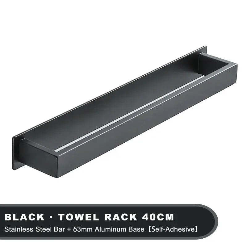 Black Stainless Steel Towel Holder No Drill Wall Shower Towel Shelf Kitchen Towel Hanger Rail Bathroom Towel Rack Self Adhesive by All Mart Bristol Ltd