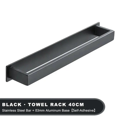Black Stainless Steel Towel Holder No Drill Wall Shower Towel Shelf Kitchen Towel Hanger Rail Bathroom Towel Rack Self Adhesive by All Mart Bristol Ltd