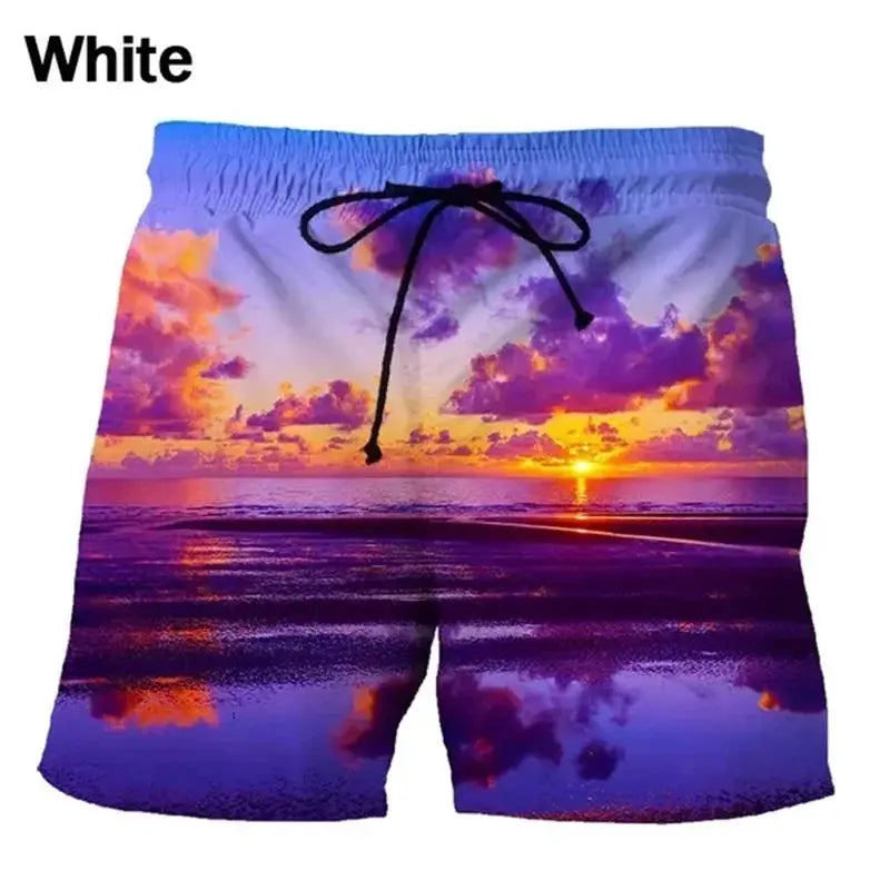Seaside Sunset Sunrise Scence Beach Shorts Men 3D Print Board Shorts Swimsuit 2023 Hawaiian Bermuda Swim Trunks Cool Short Pants by All Mart Bristol Ltd