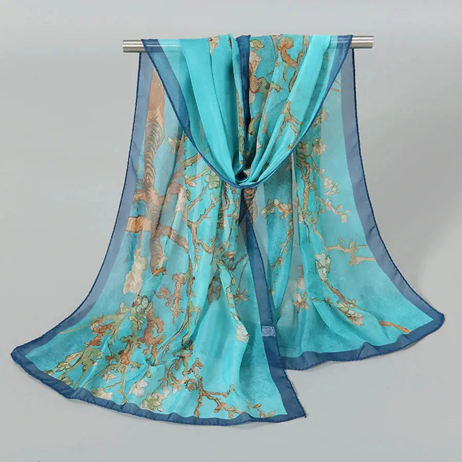 Plum Blossom Pattern Simulation Silk Scarf Women's Chiffon Scarf Long Gauze Scarf Sunscreen Shoulder Bag Headscarf by All Mart Bristol Ltd