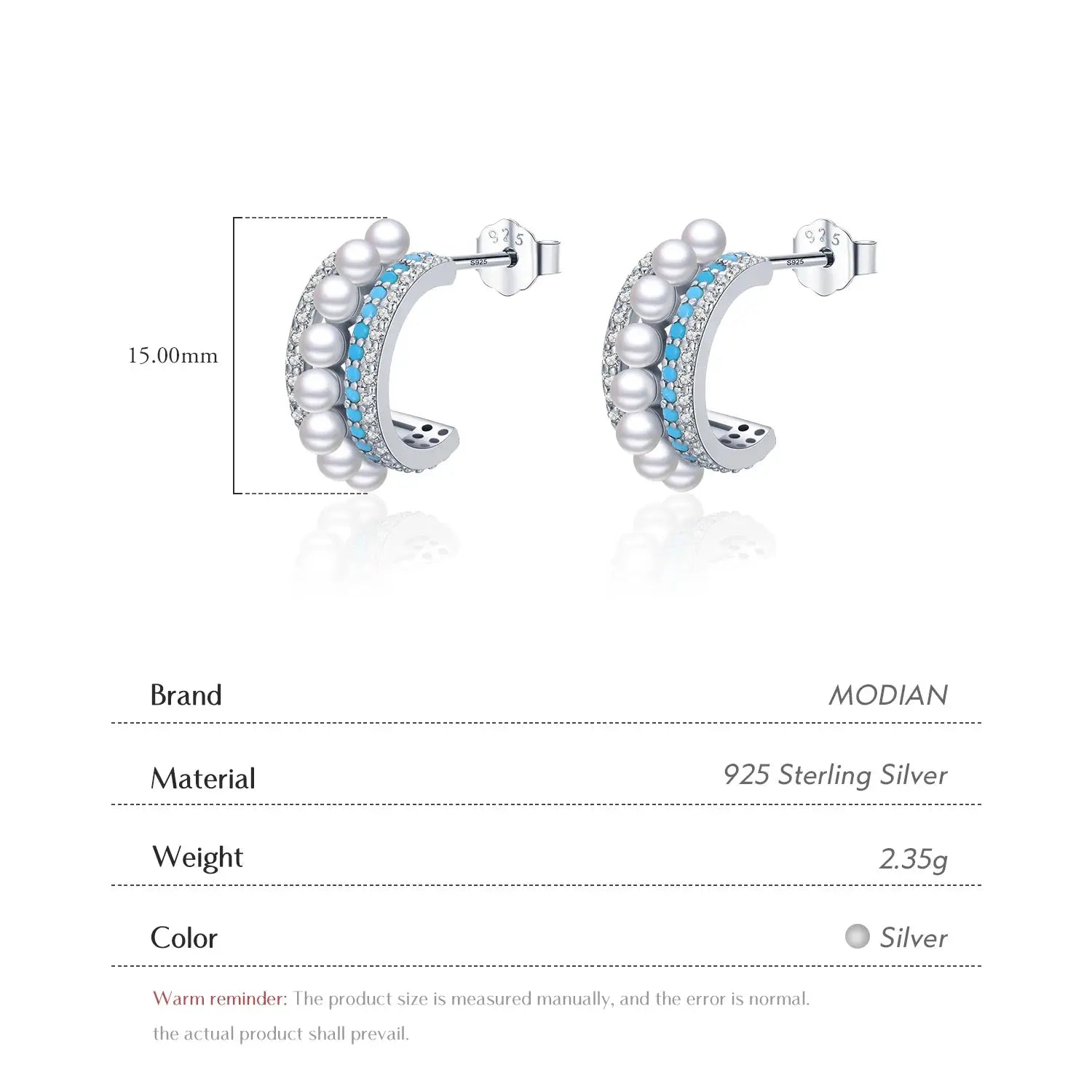 Modian Luxury Turquoise Ear Studs Real 925 Sterling Silver Pearl Charm Female Sparkling Stud Earrings For Women Brand Jewelry by All Mart Bristol Ltd