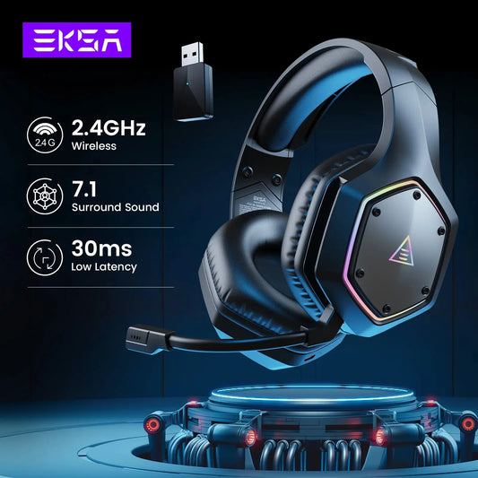 EKSA 2.4GHz Wireless Headphones E1000 WT 7.1 Surround Wired Gaming Headset Gamer with ENC Mic Low Latency for PC/PS4/PS5/Xbox by All Mart Bristol Ltd