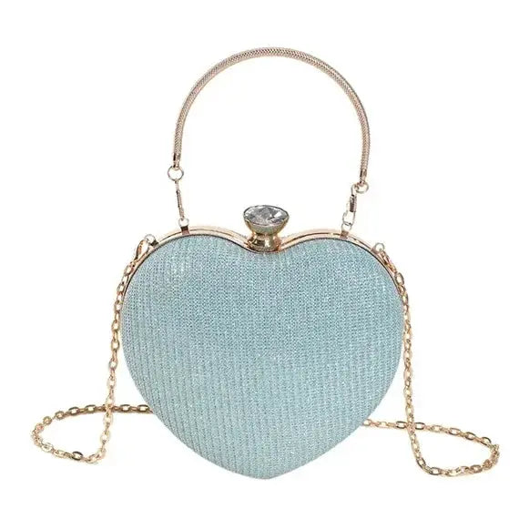Evening Clutch Bag Women Bag Shiny Handbag Heart Shape Metal Clutches Bag Fashion Chain Shoulder Crossbody Bag Luxury Lady Purse by All Mart Bristol Ltd