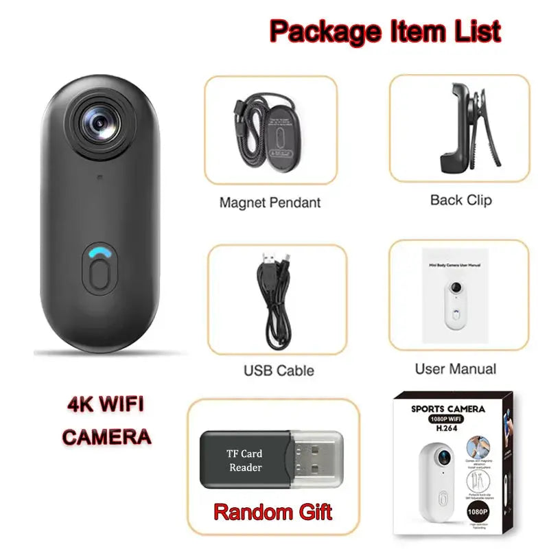 4K HD Mini Vlog Camera with WiFi Wireless Portable Action Body Cam for Sports Travel Photography Pocket Sized Video Recorder by All Mart Bristol Ltd