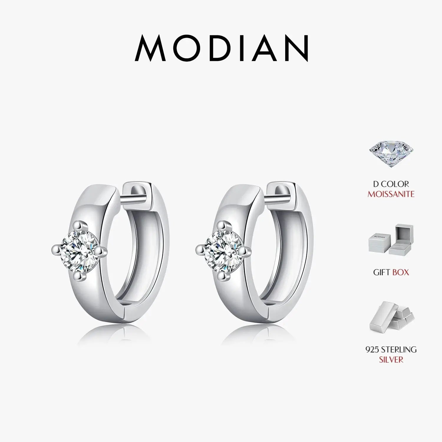 MODIAN Round Moissanite Ear Buckles Lab Diamond 925 Sterling Silver Engagement & Wedding Hoop Earrings for Women Jewelry Gifts by All Mart Bristol Ltd