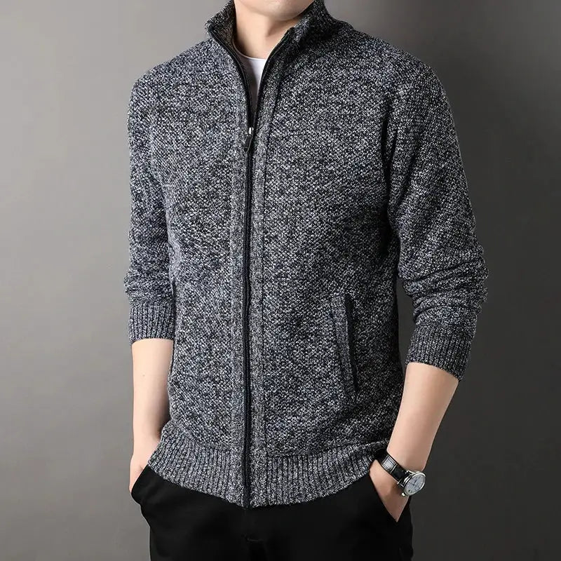 Men's Stand-up Collar Knit Sweater Autumn Winter New Cardigan Tops Korean Slim Solid Color Sweatercoat Jacket by All Mart Bristol Ltd
