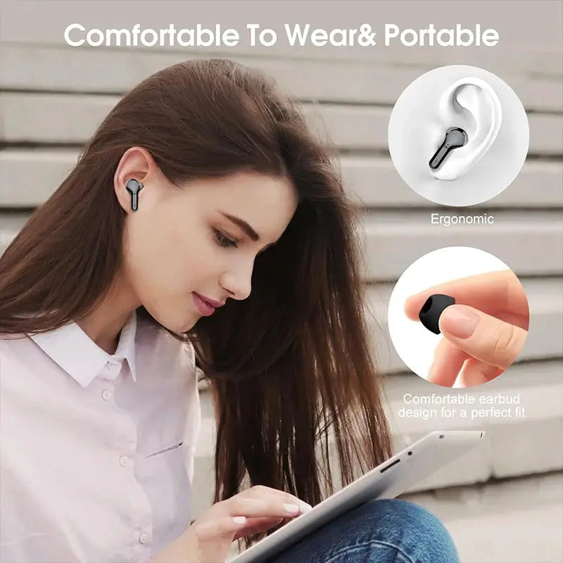 Wireless Earbuds BT5.3 Headphones HiFi Stereo EarBuds with ENC Noise Cancelling Mic 48H LED Display IP7 Waterproof Earphones by All Mart Bristol Ltd