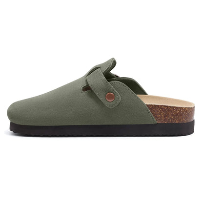 Smile Pop Men's Suede Shoes With Adjustable Back Strap Leather Mules With Cork Flip-Flop Slippers Insoles Slip-On Potato Shoes by All Mart Bristol Ltd