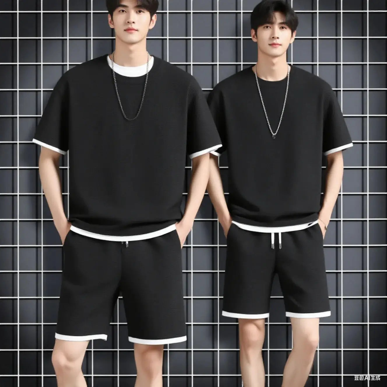 2026 new Summer Men's Waffle Sets Casual T-Shirt And Shorts Set Male Sports Suit Solid Color Tracksuit Loose Suits by All Mart Bristol Ltd