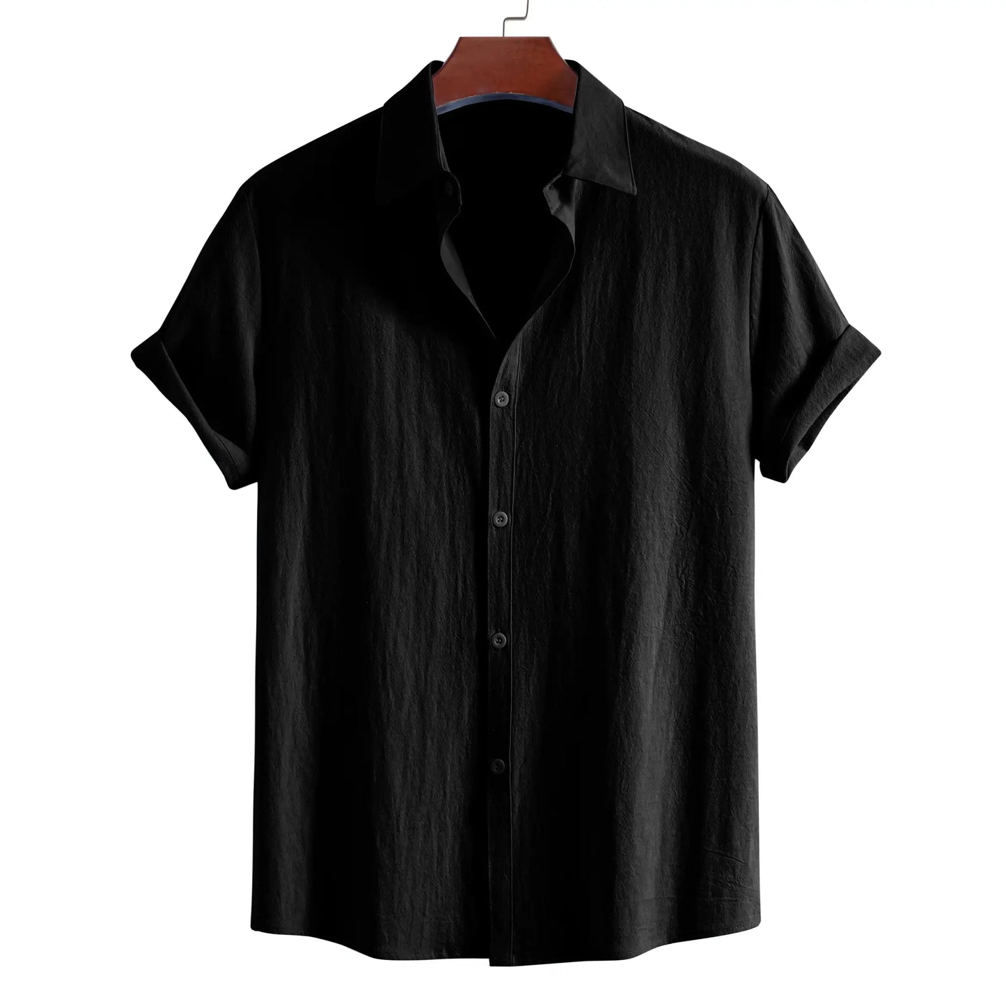 Men's Summer Lapel Short Sleeve Solid Color Button Cardigan, Fashionable Cotton Men's Shirt Tops by All Mart Bristol Ltd