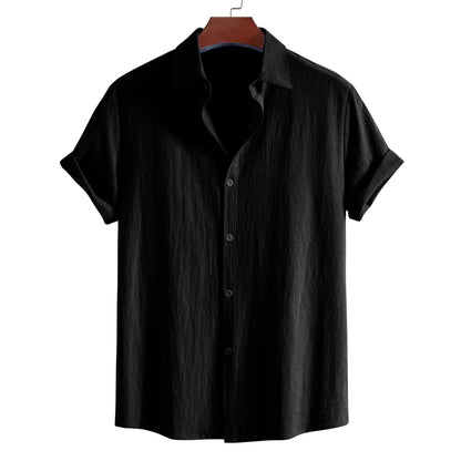 Men's Summer Lapel Short Sleeve Solid Color Button Cardigan, Fashionable Cotton Men's Shirt Tops by All Mart Bristol Ltd