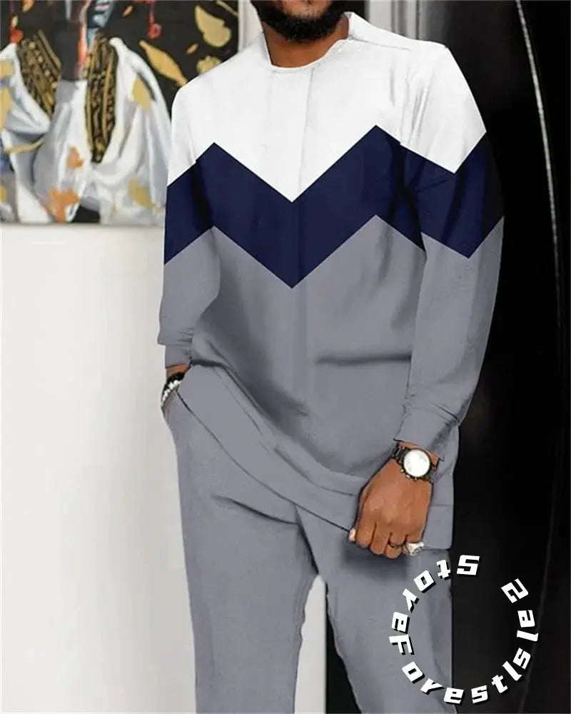 Fashion Clothing Set for Men Tracskuit Set Casual Walking Suit Ovrersize Streetwear Long Sleeve T-Shirt Trousers Outfit 2-piece by All Mart Bristol Ltd