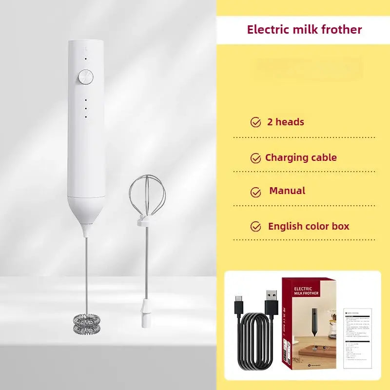 2in1 Milk Frother USB Rechargeable Electric Egg Beater Whisk Coffee Mixer Double Heads Milk Frothers Baking Stirrer Food Blender by All Mart Bristol Ltd