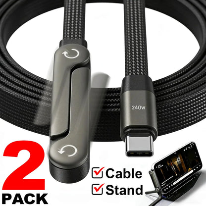 1/2PCS Type C To C Charger Cable 240W Fast Charging Data Line with Built-In Phone Stand for IPhone Samsung Xiaomi Google by All Mart Bristol Ltd