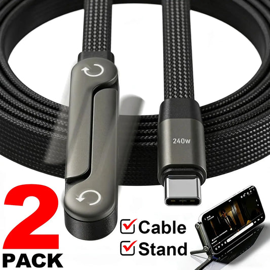 1/2PCS Type C To C Charger Cable 240W Fast Charging Data Line with Built-In Phone Stand for IPhone Samsung Xiaomi Google by All Mart Bristol Ltd