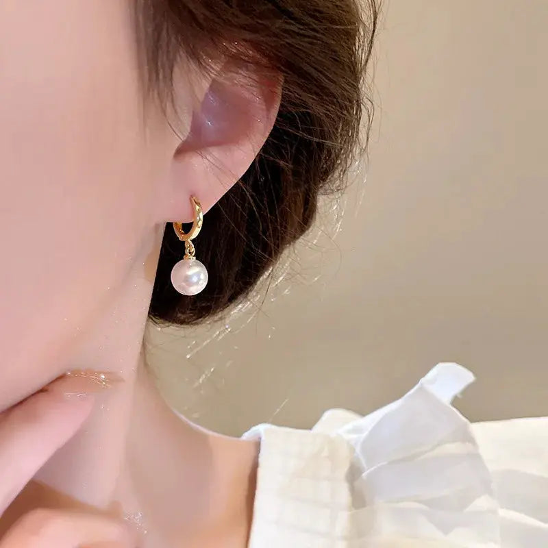 Stainless Steel Fashion Pearl Drop Earrings Buckle Women's Round Hoop Earrings Ladies Accessories Wedding Jewelry Free Shipping by All Mart Bristol Ltd