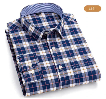 Men's Trendy Plaid Striped Lapel Collar Design Cotton Dress Shirts, Long Sleeve Casual Button Up Commuter Shirt For Spring/Fall by All Mart Bristol Ltd