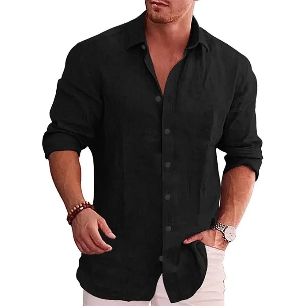 Cotton Linen Autumn Hot Selling Men's Long Sleeve Shirt Solid Color Casual Style Plus Size Men's Casual Linen Shirt by All Mart Bristol Ltd