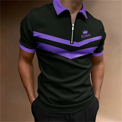 Men's Tops Polo Golf Men's King Print T Shirt High Quality Turndown Short Sleeve Zipper Pullover Original Golf Wear Men Clothing by All Mart Bristol Ltd